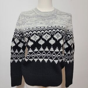 Banana Republic XS Fair Isle Sweater Black and Gray Crewneck Preppy Ski